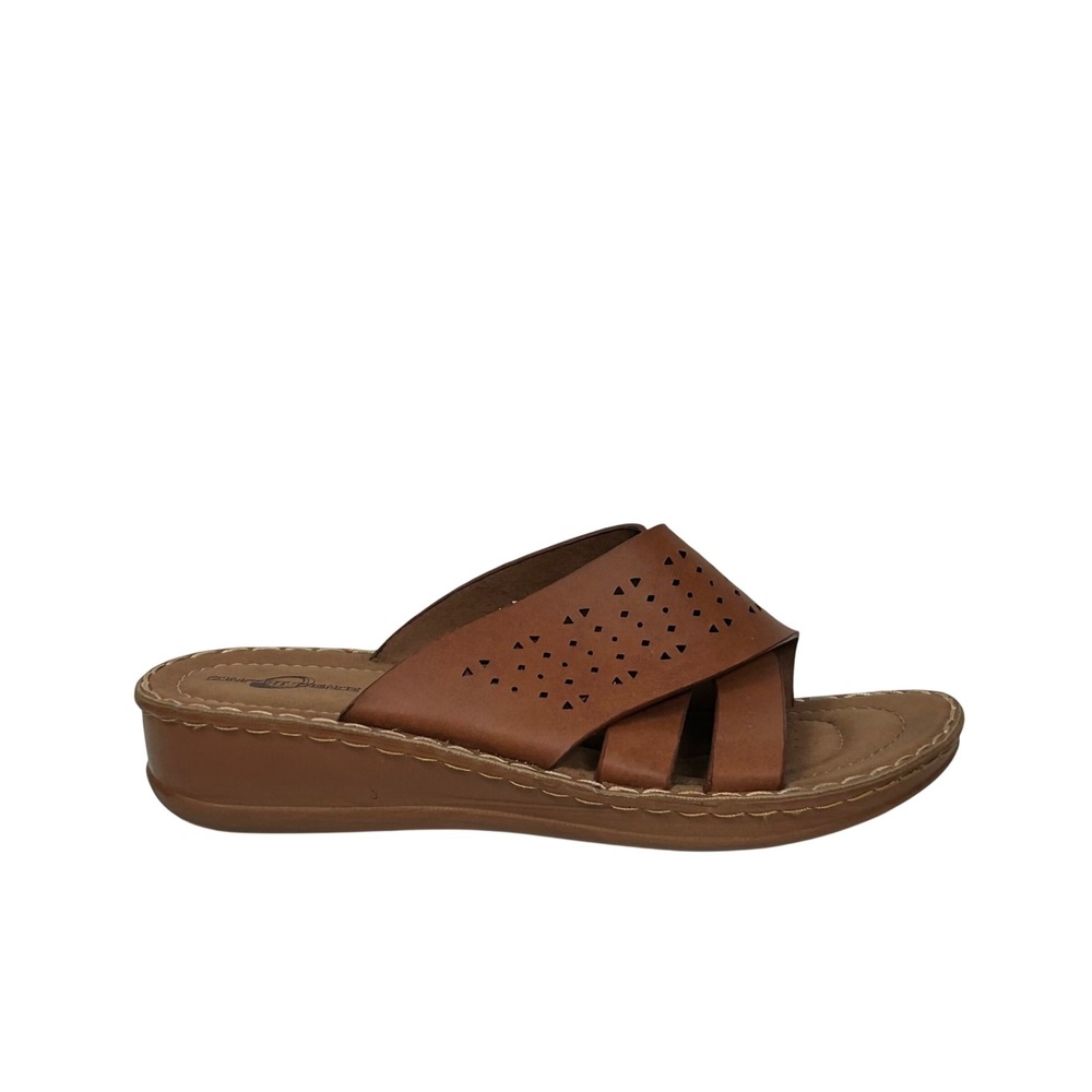 Comfort Trendz Sandals Womens 10 Brown Wedge Slide Laser Cut Perforated Casual